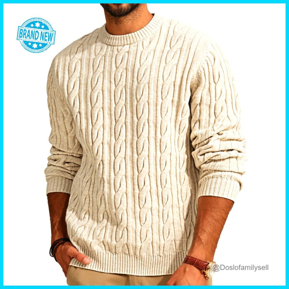 Cable Knit Pullover Sweater Classic Crewneck Casu… - image 1